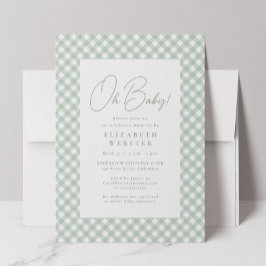 Convites Chá de bebê verde gingham fofo neutro