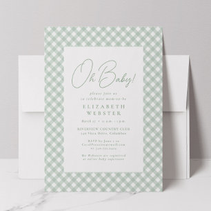 Convites Chá de bebê verde gingham fofo neutro