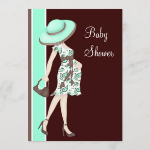 Convites Chá de Bebê Verde Menta e Chocolate Marrom