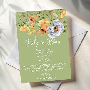 Convites Chá de bebê verde sage baby in bloom 