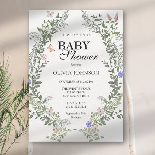 Convites Chá de Bebê Verde Suave Boho Neutro Floral