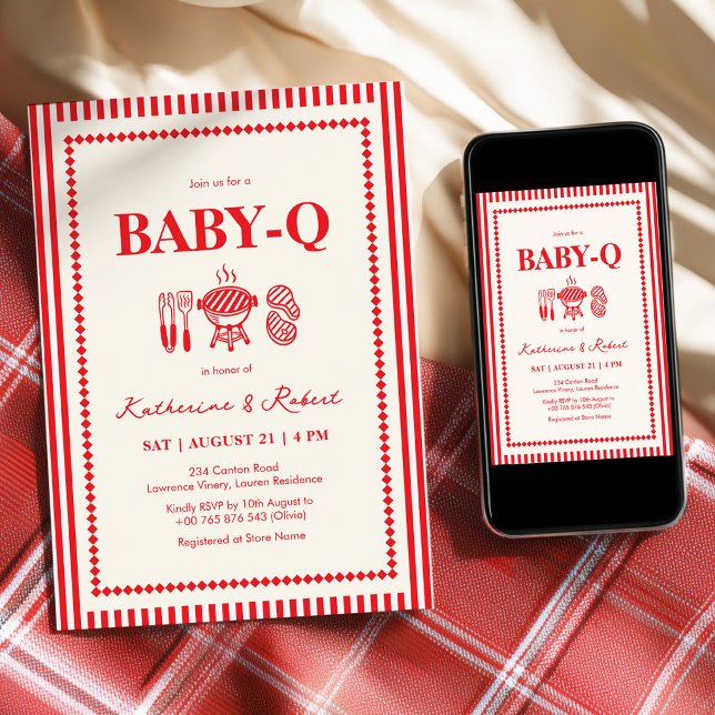 Convites Chá de Bebê Vermelho Baby-Q BBQ  (Criador carregado)