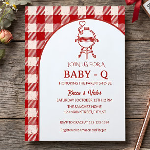 Convites Chá de Bebê Vermelho Gingham Q Churrasco Baby Show