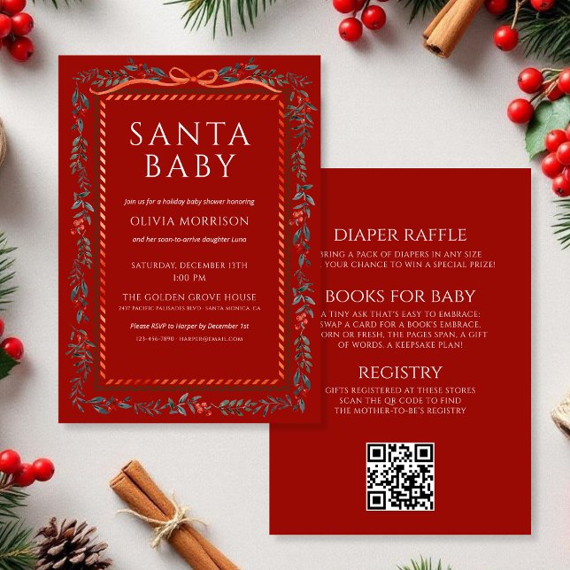 Convites Chá de Bebê Vermelho Natalino Santa Baby (Criador carregado)