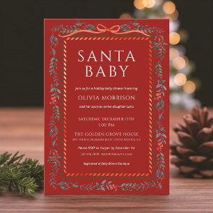 Convites Chá de Bebê Vermelho Santa Baby Natal Chá de Bebê 