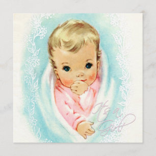 Convites Chá de Bebê Vintage Azul Turquesa e Rosa para Meni