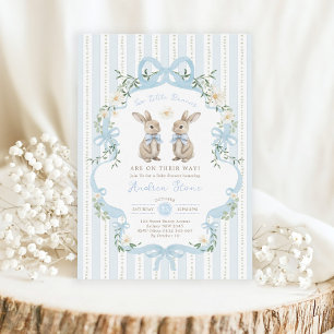 Convites Chá de Bebê Vintage Bunny para Gêmeos Meninos
