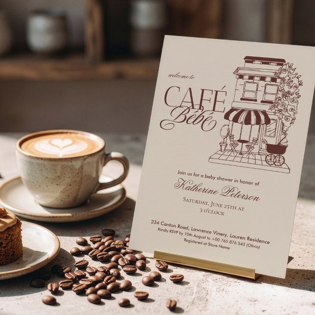Convites Chá de Bebê Vintage Café Bébé Francês (Criador carregado)