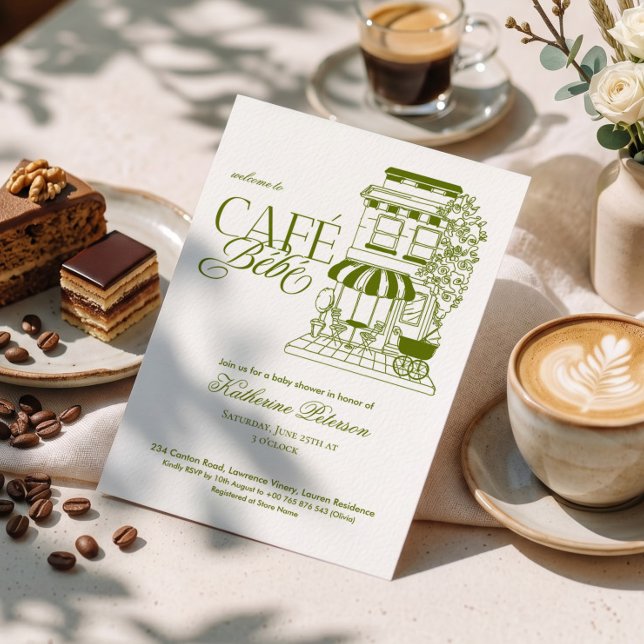 Convites Chá de Bebê Vintage Café Bébé Francês (Criador carregado)