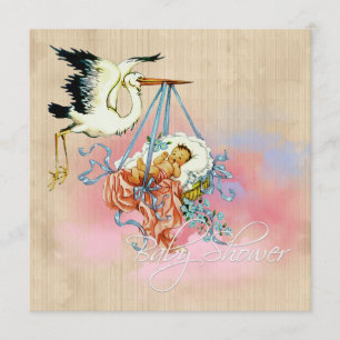 Convites Chá de Bebê Vintage Cegonha Menino