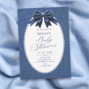 Convites Chá de bebê vintage elegante em veludo azul marinh