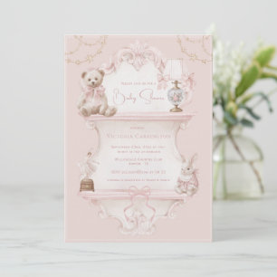 Convites Chá de Bebê Vintage Elegante Rosa