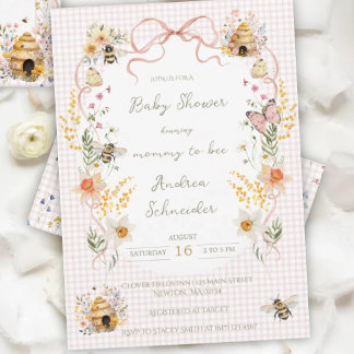 Convites Chá de Bebê Vintage em Aquarela para a Mamãe Abelh