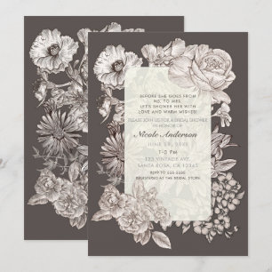 Convites Chá de Bebê Vintage Floral Moderno em Marfim e Cin
