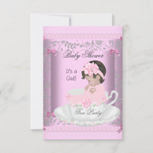 Convites Chá de Bebê Vintage Menina Bebê Rosa na Xícara 3