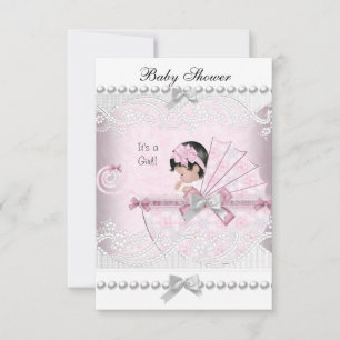 Convites Chá de Bebê Vintage Menina Bonita Rosa Bonito