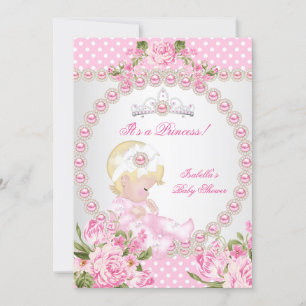 Convites Chá de Bebê Vintage Menina Fofo Rosa Pérola Rosa B