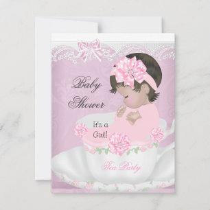 Convites Chá de Bebê Vintage Menina Rosa Bebê na Xícara