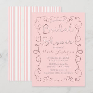 Convites Chá de Bebê Vintage Rosa Brilho Dourado Rosa Antig