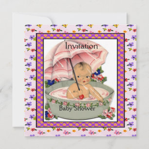Convites Chá de Bebê Vintage Rosa Malva Antigo
