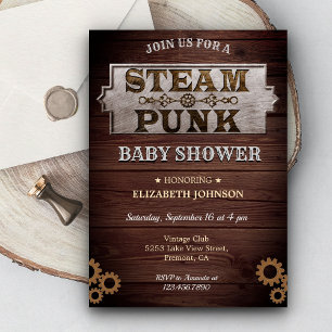 Convites Chá de Bebê Vintage Rústico Steampunk