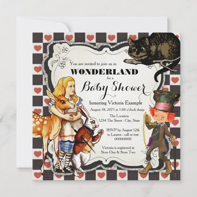 Convites Chá de Bebê Vintage Wonderland (Frente)