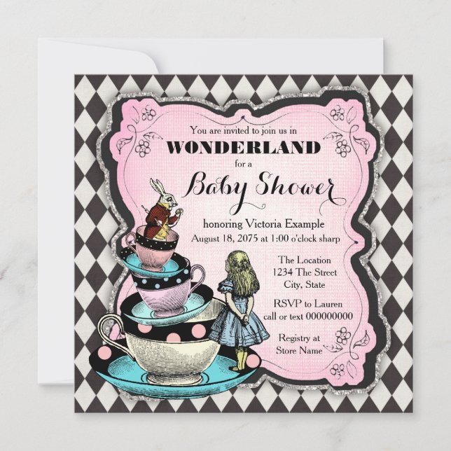 Convites Chá de Bebê Vintage Wonderland (Frente)