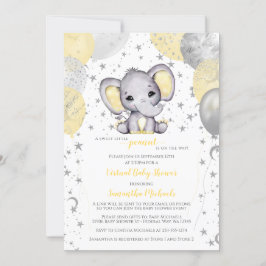 Convites Chá de Bebê Virtual Balões de Elefante Amarelo Fof