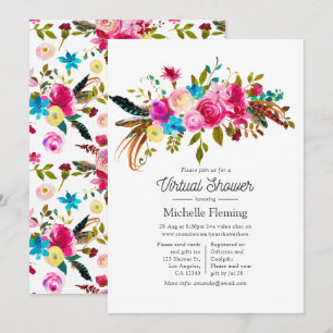Convites Chá de Bebê Virtual Boho Chic Floral Aquarela