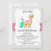 Chá de Bebê Virtual Brilho Llama Rosa Chevron