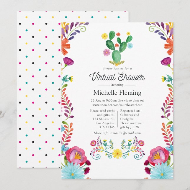 Convites Chá de Bebê Virtual Floral Aquarela Fiesta (Frente/Verso)