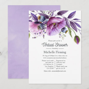 Convites Chá de Bebê Virtual Floral Violeta Pastel Poppy