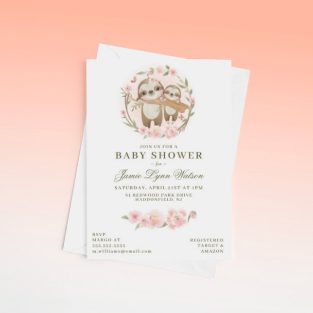 Convites CHÁ DE BEBÊ | Watercolor Baby Sloth & Parent Invi (Criador carregado)