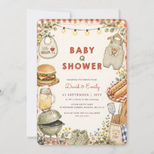 Convites Chá de Bebê Watercolor Floral Barbecue Baby Q