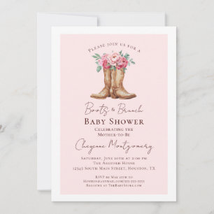 Convites Chá de Bebê Western Rosa Botas Florais e Brunch