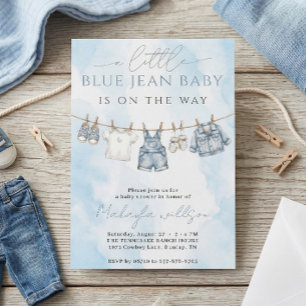 Convites Chá de Bebê Western Rústico em Denim Blue Jean