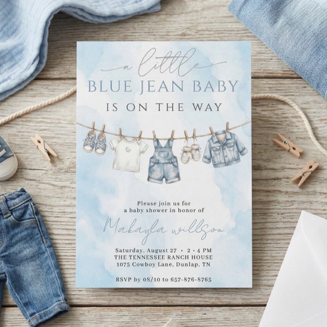 Convites Chá de Bebê Western Rústico em Denim Blue Jean (Criador carregado)