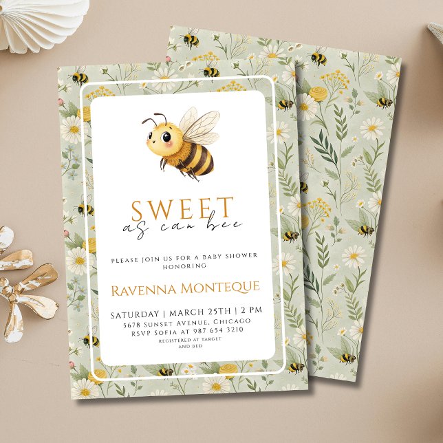 Convites Chá de Bebê Wildflower Custom Sweet as can Bee (Criador carregado)