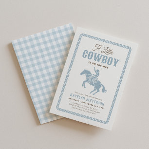 Convites Chá de Bebê Xadrez Azul Pequeno Cowboy