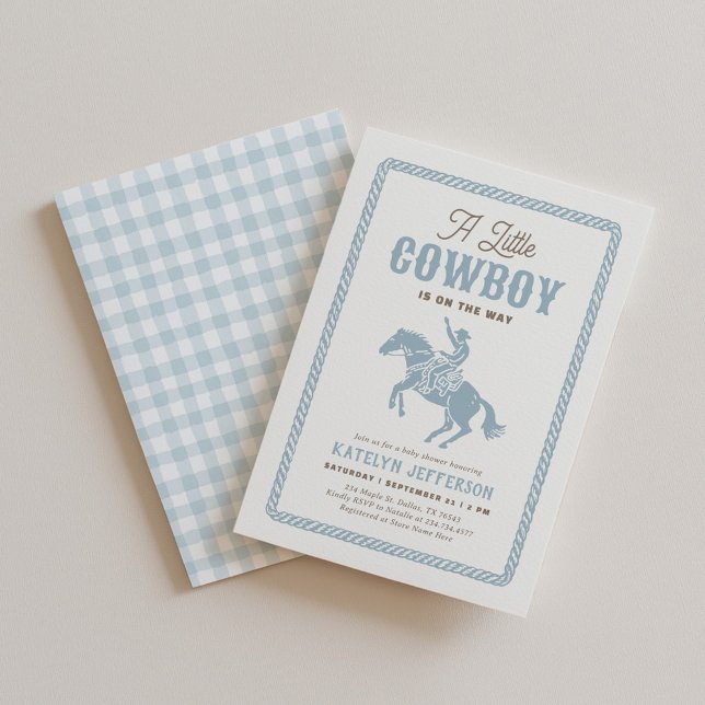 Convites Chá de Bebê Xadrez Azul Pequeno Cowboy (Criador carregado)