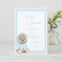 Convites Chá de Bebê Xadrez Azul Urso Vintage