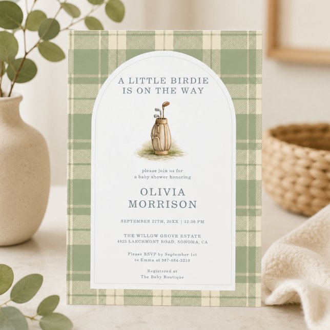Convites Chá de Bebê Xadrez de Golfe Little Birdie (Criador carregado)