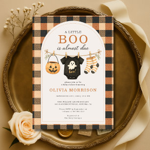 Convites Chá de Bebê Xadrez de Halloween Little Boo