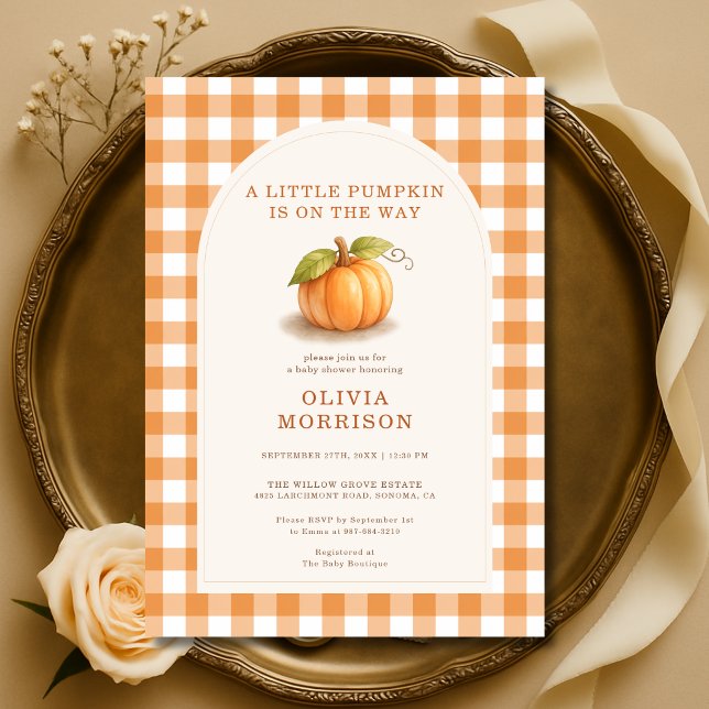 Convites Chá de Bebê Xadrez de Outono Little Pumpkin (Criador carregado)