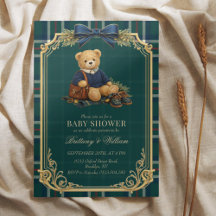 Chá de Bebê Xadrez de Urso Teddy Luxo Preppy