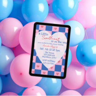 Convites Chá de Bebê Xadrez Rosa Azul Sweetheart