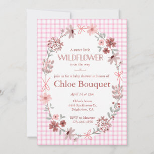 Convites Chá de Bebê Xadrez Rosa Fuchsia Selvagem 009