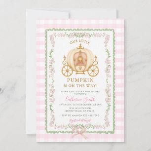 Convites Chá de Bebê Xadrez Rosa Princesa Pequena Abóbora