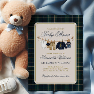 Convites Chá de Bebê Xadrez Urso de Luxo Teddy