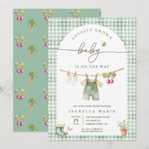 Convites Chá de Bebê Xadrez Verde-Salvia de Produção Local